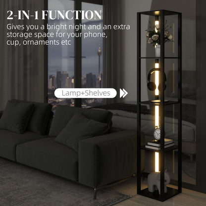 LED Floor Lamp with Shelves, Modern Dimmable Standing Lamp with 3 Brightness Levels and Foot Switch for Living Room, Bedroom, Office, Black