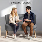 HOMCOM Modern Double Seat Sofa Loveseat Couch 2 Seater Compact Sofa Padded Linen Wood Leg Grey