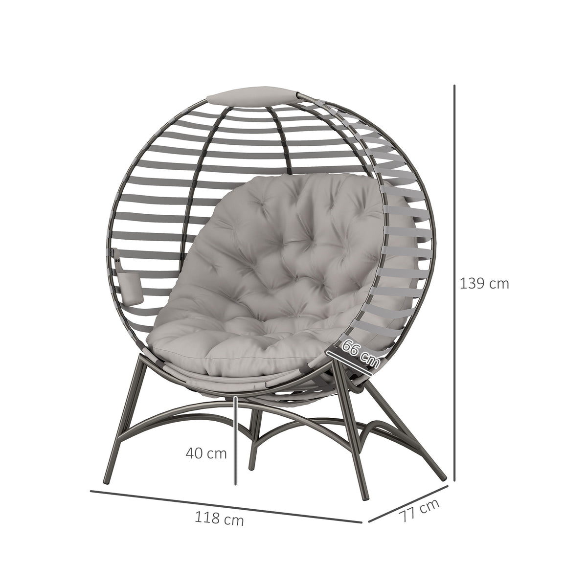 Outsunny Egg Chair with Cushion & Side Pocket - Light Grey