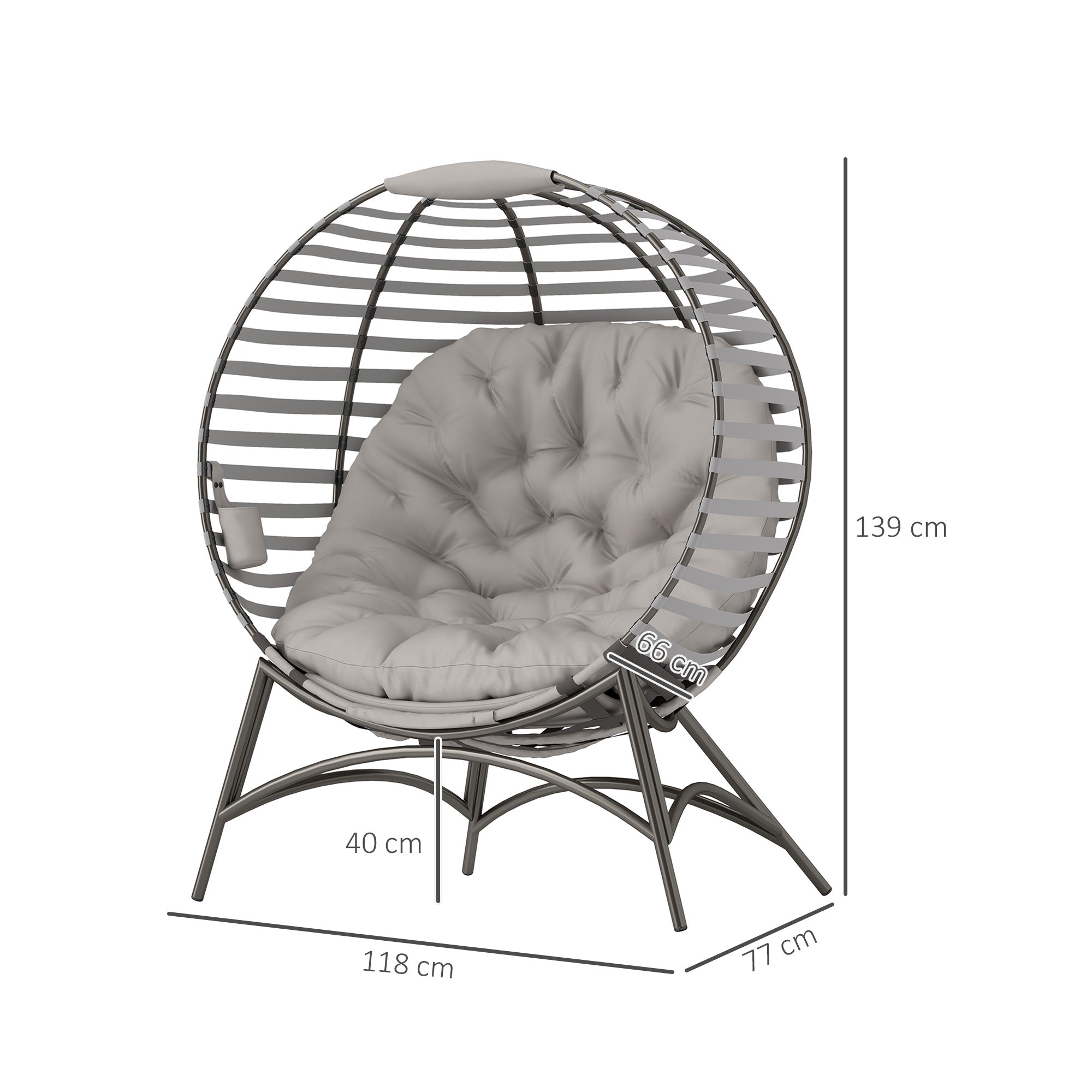 Outsunny Egg Chair with Cushion & Side Pocket - Light Grey