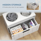 PawHut Raised Dog Bowl with Slow Feeder, Two Stainless Steel Dog Bowls, Drawer, for Large and Extra Large Dogs, White