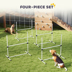 PawHut 4 Pieces Dog Agility Training Equipment, Adjustable Height Jumps Hurdle with Carrying Bag for Outdoor, White