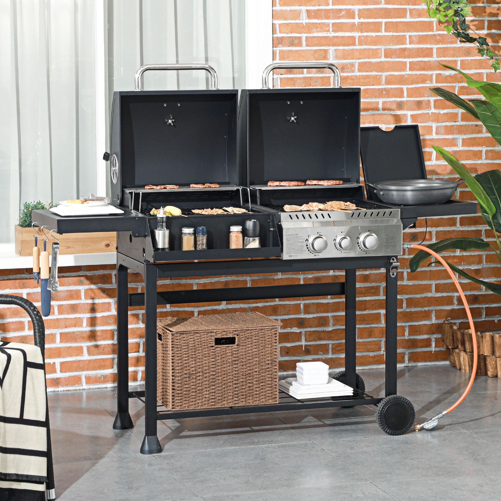 Outsunny Dual Fuel BBQ Grill - Black