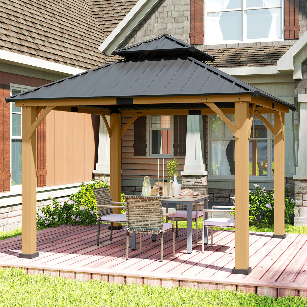 Outsunny 3.5 x 3.5m Outdoor Hardtop Gazebo Canopy with Two-tier Metal Roof, Black