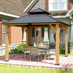 Outsunny 3.5 x 3.5m Outdoor Hardtop Gazebo Canopy with Two-tier Metal Roof, Black