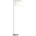 Floor Lamp, Modern Standing Lamp with Linen Lampshade, Round Base for Living Room, Bedroom, Dining Room, 153cm, Silver Tone