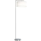 Floor Lamp, Modern Standing Lamp with Linen Lampshade, Round Base for Living Room, Bedroom, Dining Room, 153cm, Silver Tone