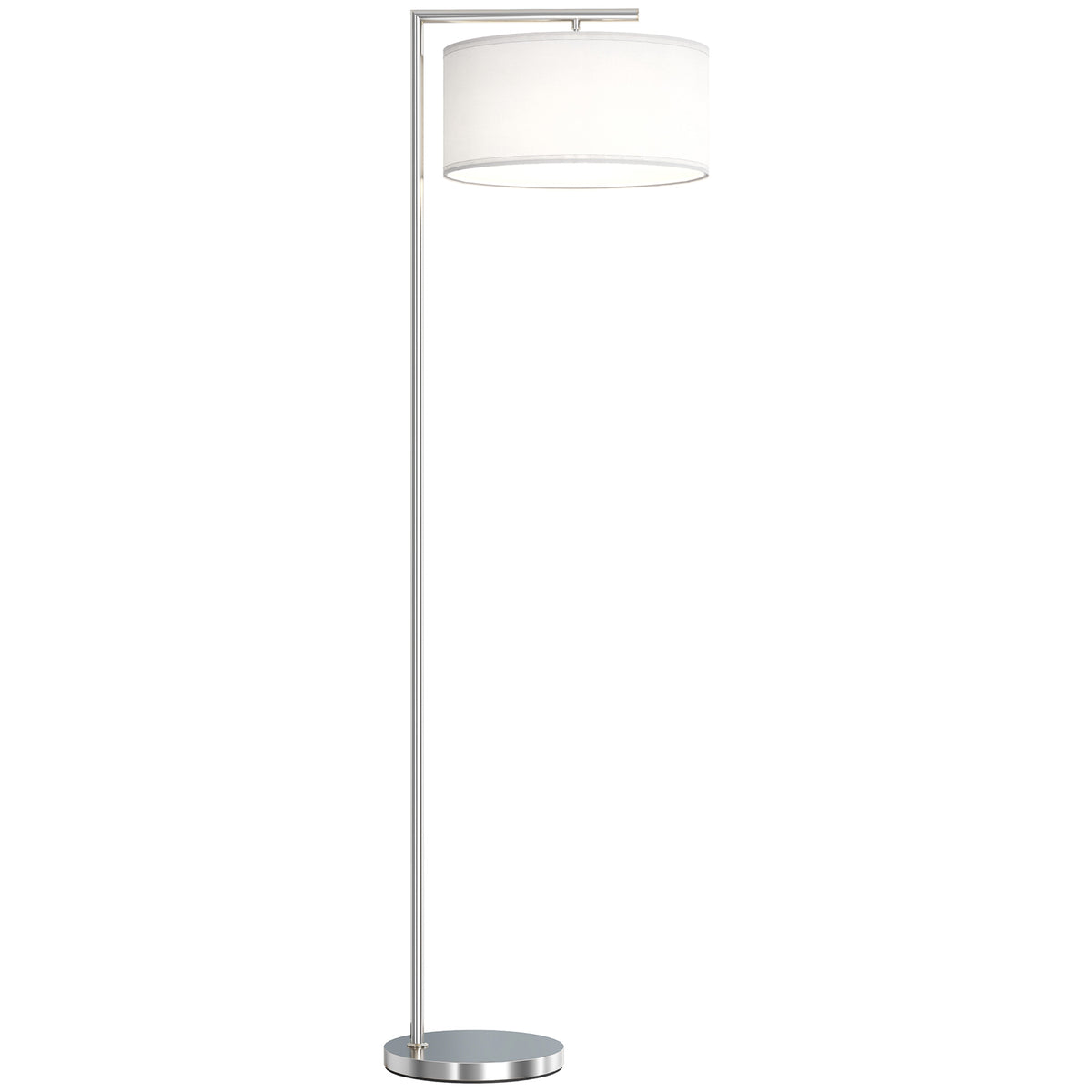 Floor Lamp, Modern Standing Lamp with Linen Lampshade, Round Base for Living Room, Bedroom, Dining Room, 153cm, Silver Tone