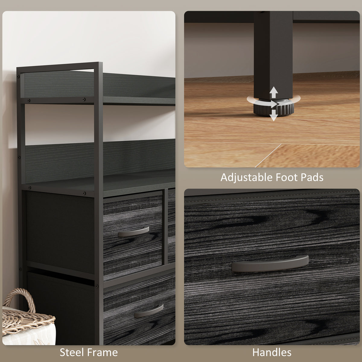 Rustic Chest of Seven Fabric Drawers - Black