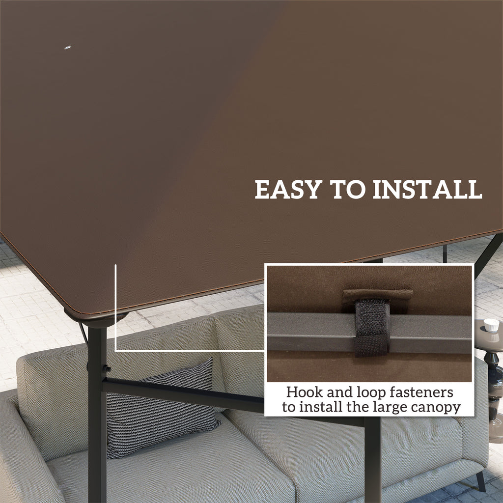 Outsunny 3 x 3(m) Gazebo Canopy Replacement Cover, Garden Gazebo Roof Replacement with Drain Holes, Water-resistant Plastic Coating, 370g/?, UPF30+, TOP COVER ONLY, Brown