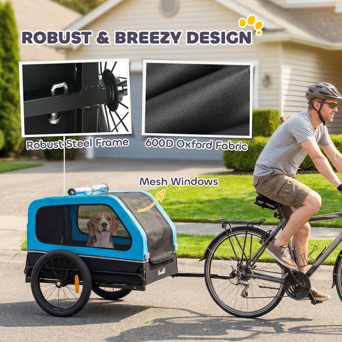PawHut Dog Bike Trailer with Flip-Down Ramp Tailgate, Quick Release Frame, Universal Bicycle Coupler, Reflectors, Blue