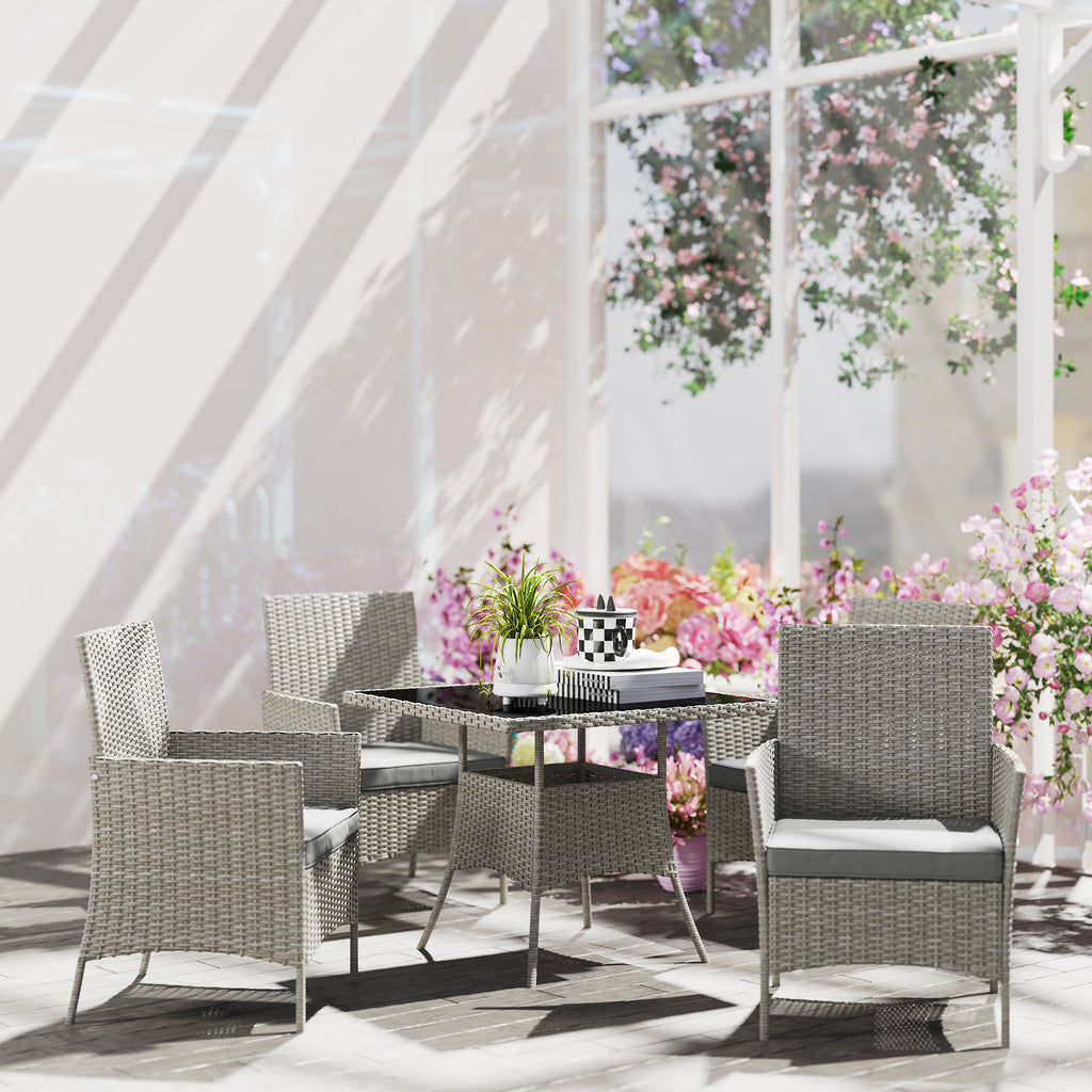 Outsunny Five-Pieces Rattan Dining Set - Light Grey