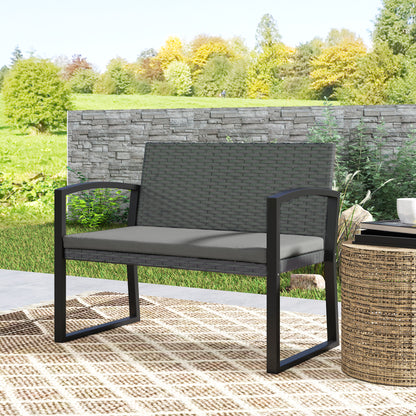 Outsunny Two-Seater Rattan Garden Bench - Light Grey