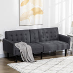 HOMCOM Three-Seater Sofa Bed, with Cupholders - Grey