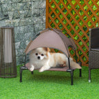 PawHut Outdoor Dog Bed with Removable Canopy, Portable Raised Dog Bed for Camping, Garden & Beach, Water-Resistant UV-Protection Mesh Pet Cot Sun Lounger, for Small Pets, 61 x 46 x 62 cm, Brown
