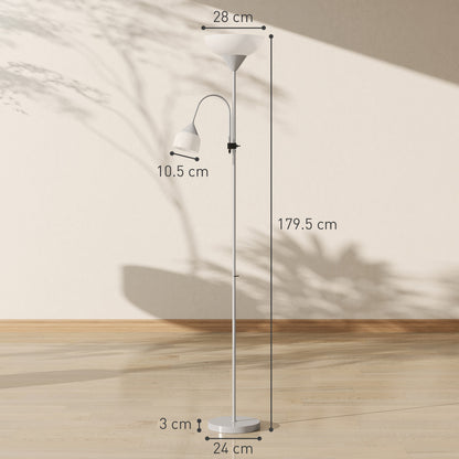 LED Floor Lamp for Living Room, 180cm Tall Standing Lamp, Mother and Child Uplighter with Adjustable Gooseneck, 3000K/4500K/6500K Colour Temperatures, Silver Tone