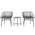 Outsunny 3 Pieces Rattan Bistro Set, Wicker Small Garden Table and Chairs Set with Cushions and Glass Top Coffee Table, Bistro Garden Furniture Set for Outdoor, Patio, Balcony, Light Grey