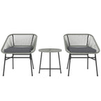 Outsunny 3 Pieces Rattan Bistro Set, Wicker Small Garden Table and Chairs Set with Cushions and Glass Top Coffee Table, Bistro Garden Furniture Set for Outdoor, Patio, Balcony, Light Grey