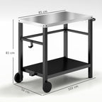 Outsunny Outdoor Grill Dining Cart 2-Shelf Movable Pizza Oven Table Stand with Stainless Steel Top, Portable BBQ Trolley Food Prep Outdoor Kitchen Barbecue Station with Hooks Wheels, Charcoal Grey
