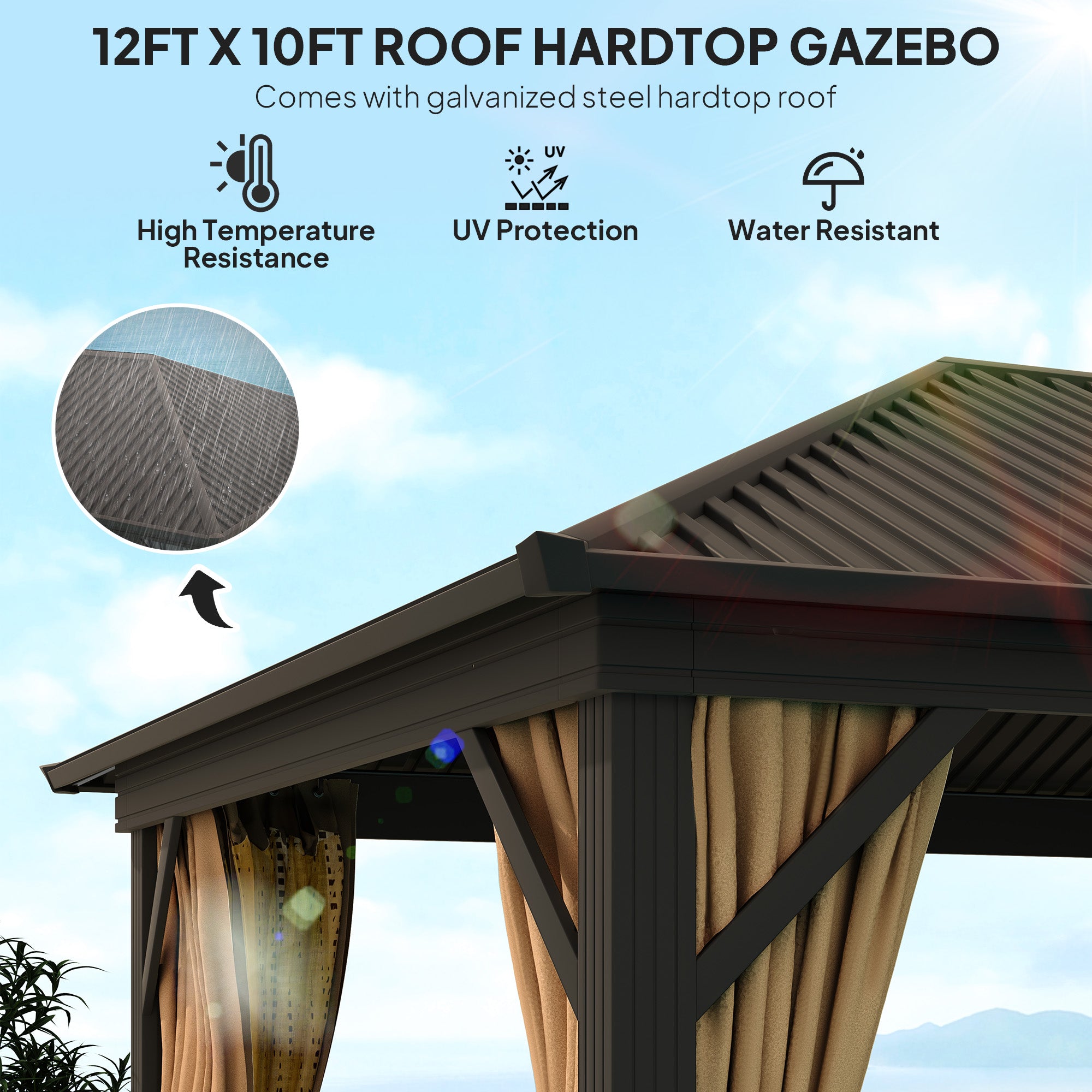 Outsunny 3.6 x 3 m Aluminium Hardtop Gazebo, with Accessories - Brown