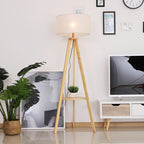 Tripod Floor Lamp, Freestanding Bedside Light Reading Light with Storage Shelf and Linen Shade for Living Room Bedroom, 154cm, Cream