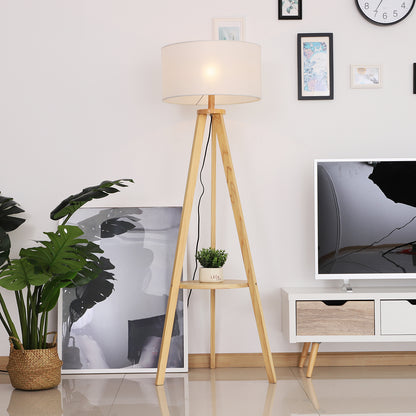 Tripod Floor Lamp, Freestanding Bedside Light Reading Light with Storage Shelf and Linen Shade for Living Room Bedroom, 154cm, Cream