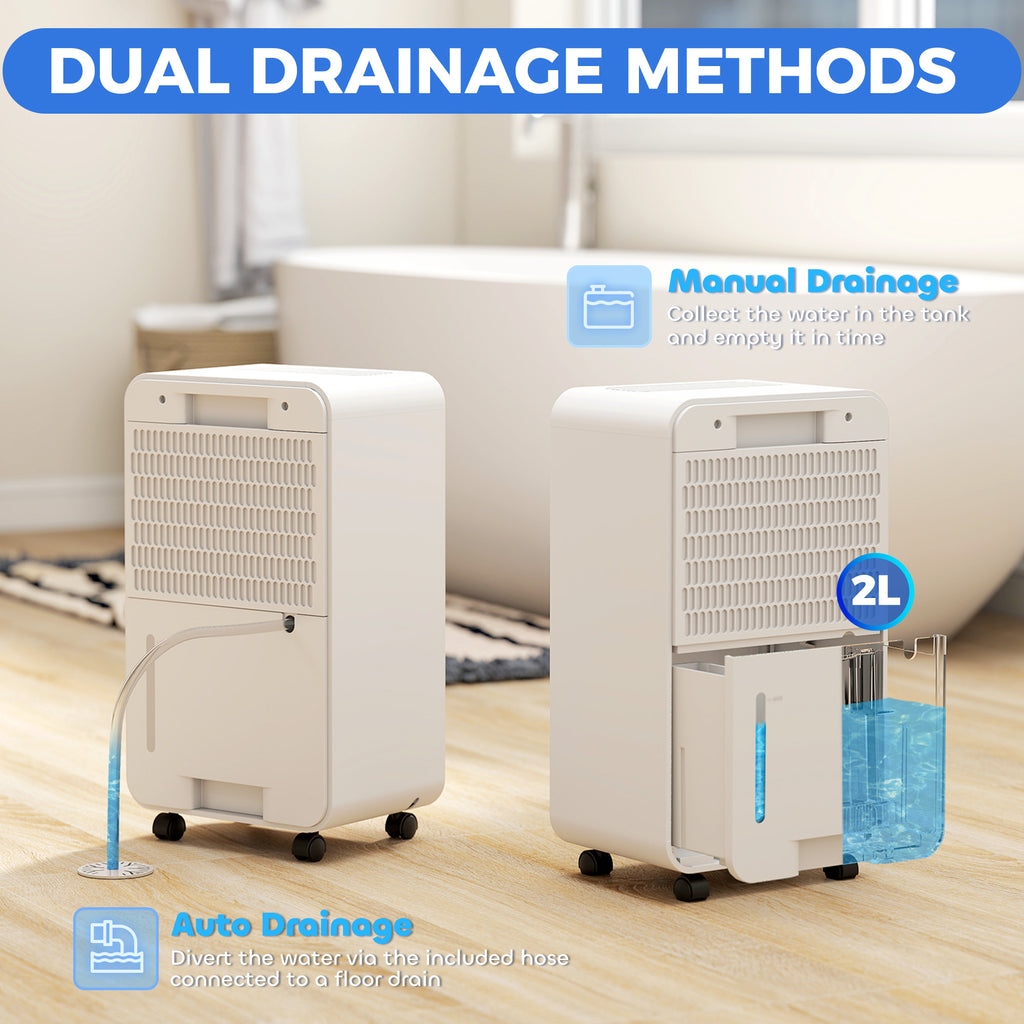 2000mL Portable Dehumidifier with Air Purifier, 24H Timer, 5 Modes, 12L/Day, for Home Laundry, White