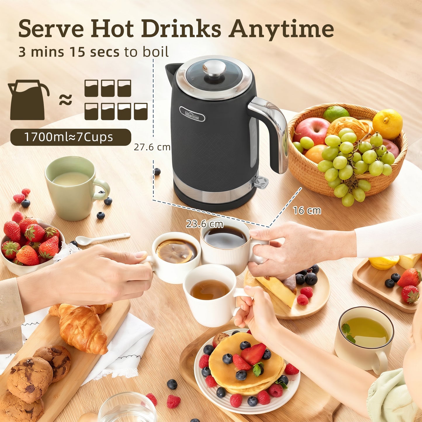 Sleek Textured Kettle and Toaster Set - Black