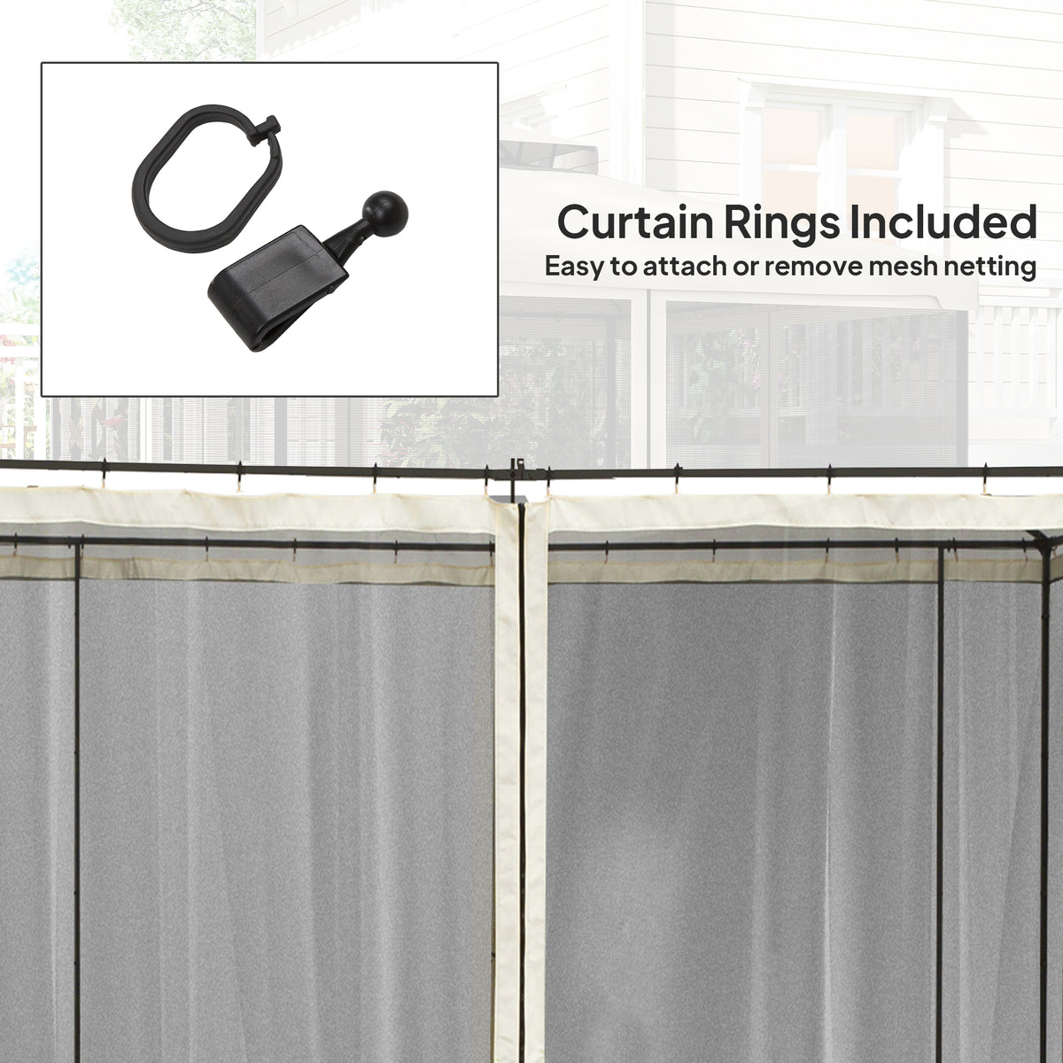Outsunny 302 x 207cm Universal Replacement Mesh Sidewall Netting for Patio Gazebos and Canopy Tents, (Sidewall Only) Cream White