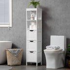 HOMCOM Narrow Floor Cabinet, Bathroom Cabinet with 3 Drawers and 2 Open Shelves, 30W x 30D x 141.6Hcm, White