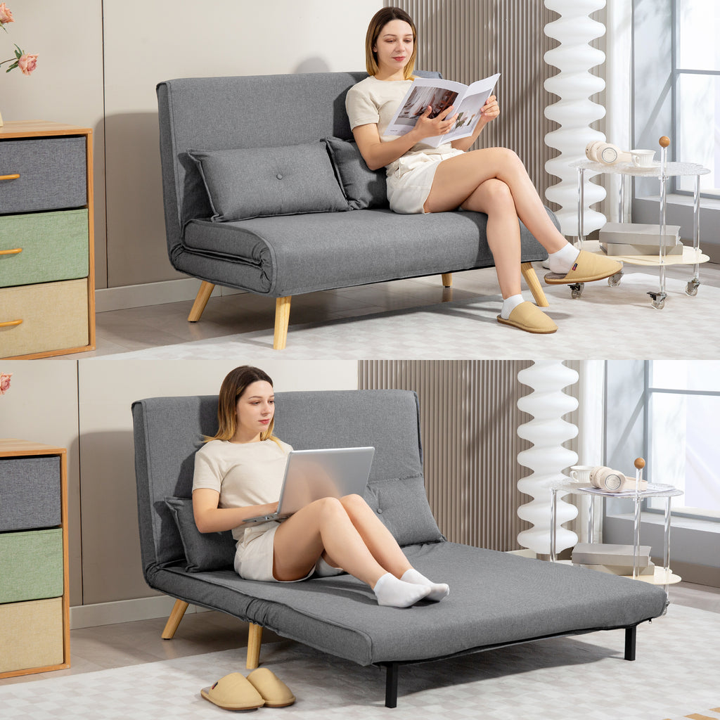 HOMCOM Two-Seater Linen-Look Sofa Bed - Grey