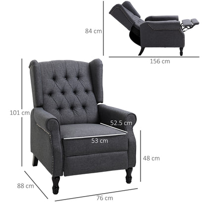 Recliner Armchair, Vintage Reclining Chair with Nail Head Trim, Wingback Chair with Button Tufted Back and Footrest, for Living Room, Dark Grey