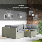 Outsunny Seven-Piece Modular Rattan Set - Light Brown