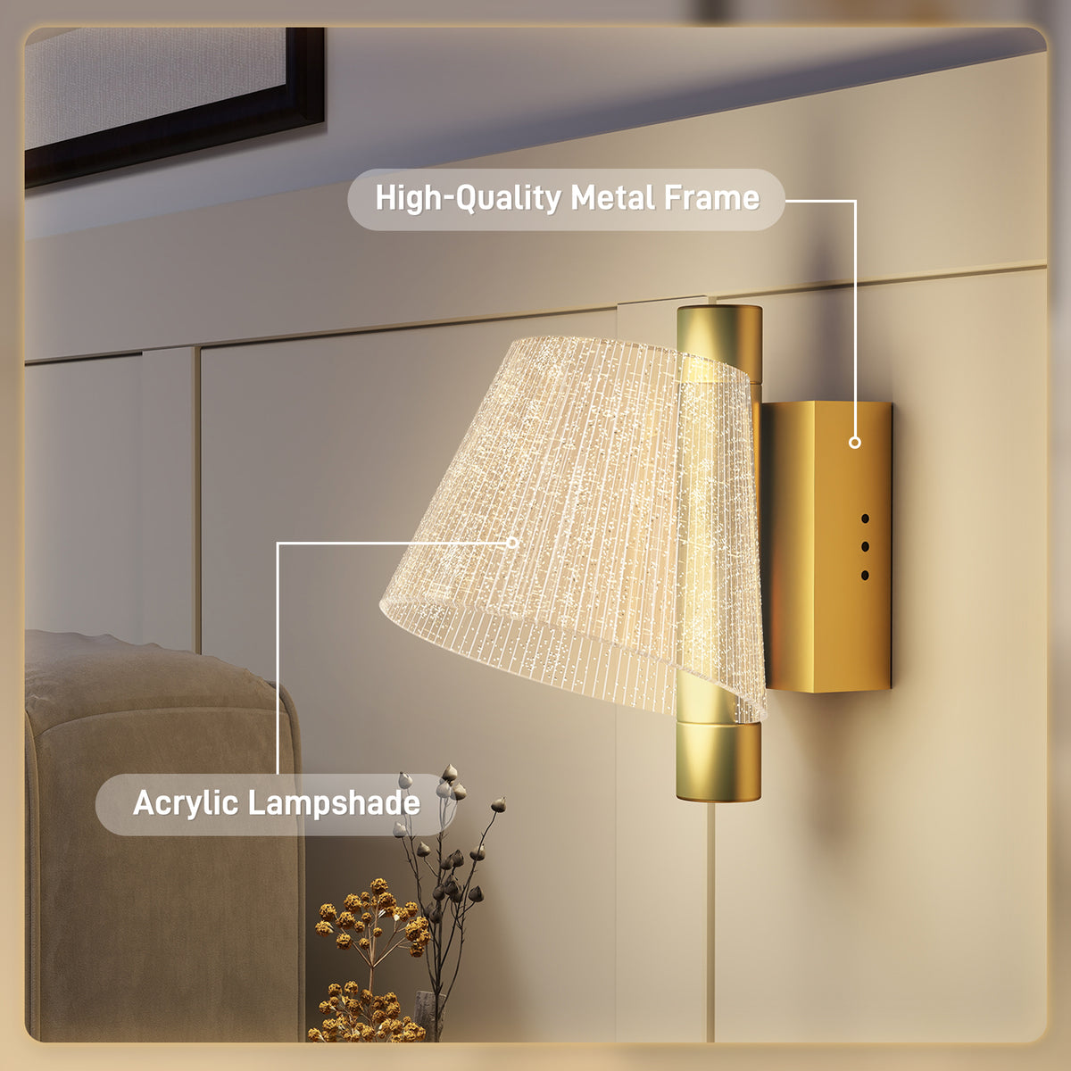 Led Wall Lamp 2 Pack, 5W Modern Indoor Starry Wall Light, Colour Temperature Adjustable 3000K/4000K/6500K, for Bedroom, Living Room, Hallway, Stairs, Gold Tone