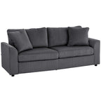 HOMCOM Modern 3 Seater Sofa with Spring Cushion, 212 cm Fabric Jumbo Cord Sofa Couch with 2 Scatter Cushions, Upholstered Corduroy Settee for Living Room, Bedroom, Home Office, Grey