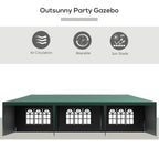 Outsunny 9 x 3 m Party Tent Gazebo Marquee Outdoor Patio Canopy Shelter with Windows and Side Panels Green