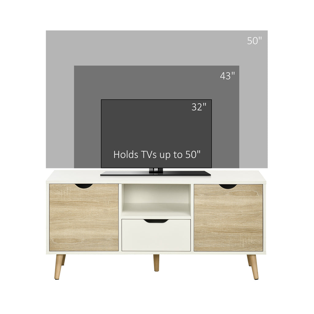 TV Unit Cabinet for TVs up to 50 Inches, TV Stand with Storage Cabinets and Drawer for Living Room and Bedroom, Natural