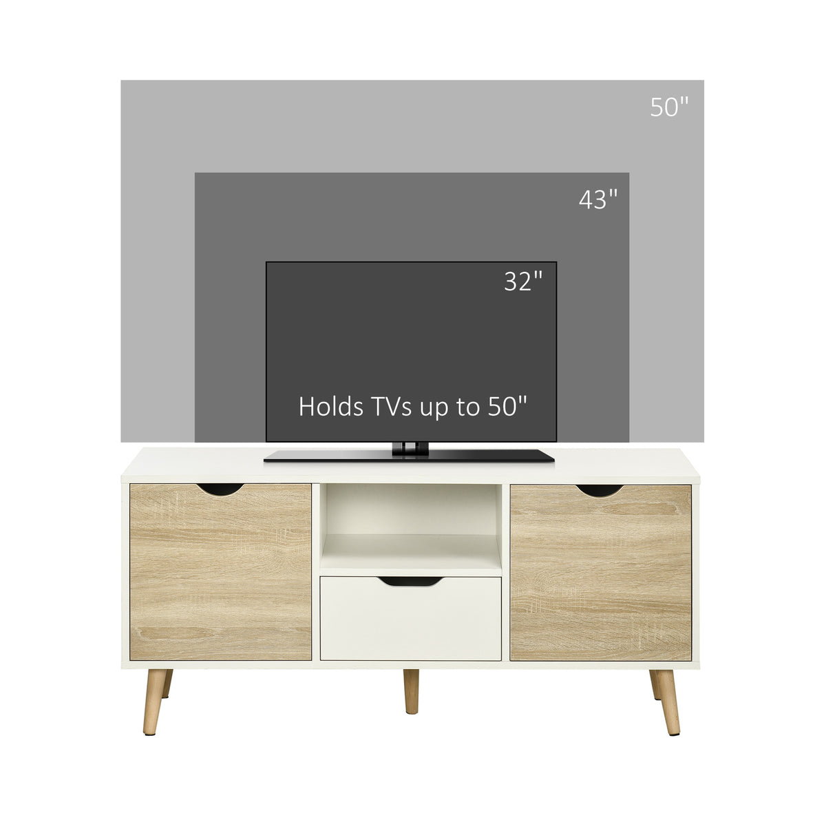 TV Unit Cabinet for TVs up to 50 Inches, TV Stand with Storage Cabinets and Drawer for Living Room and Bedroom, Natural