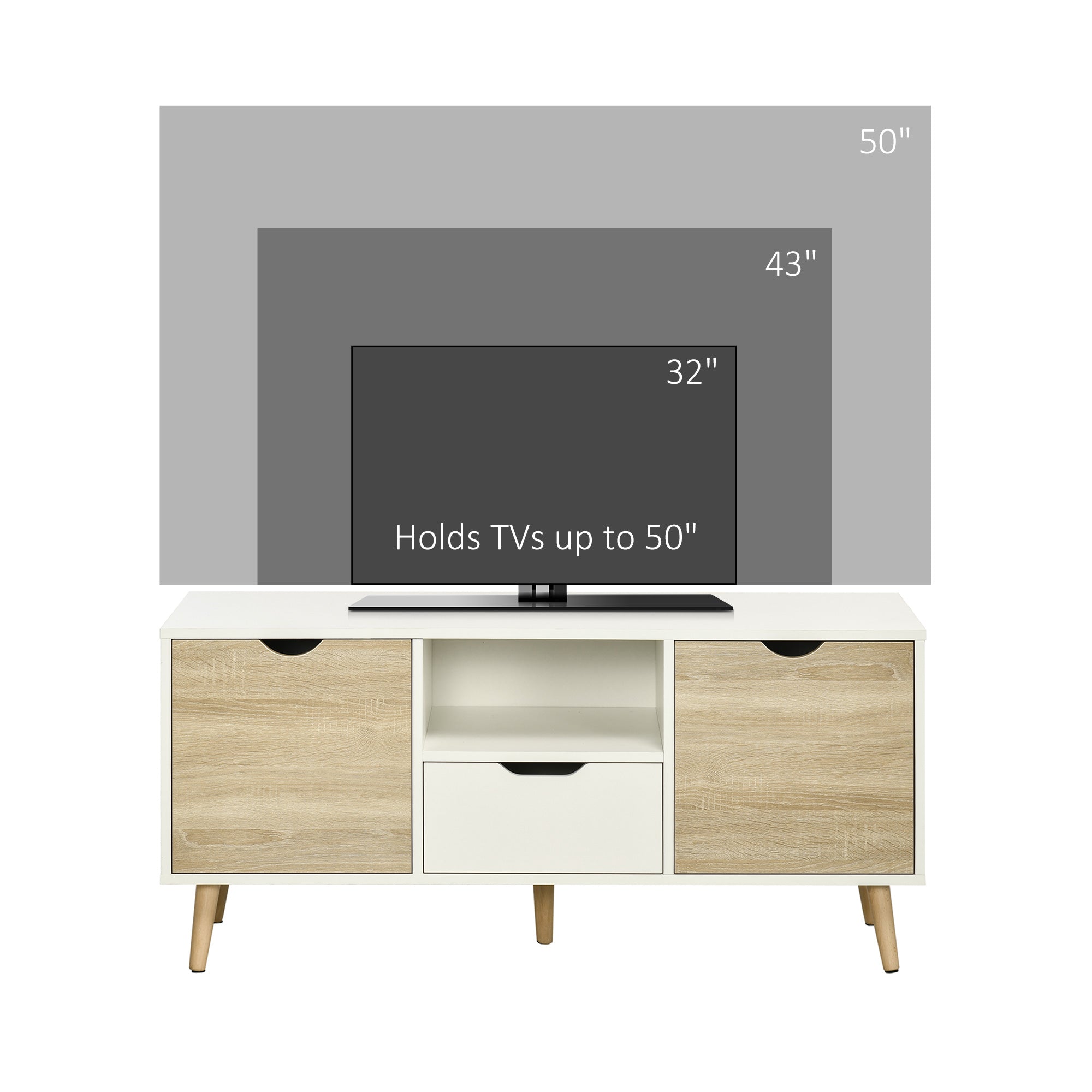 TV Unit Cabinet for TVs up to 50 Inches, TV Stand with Storage Cabinets and Drawer for Living Room and Bedroom, Natural
