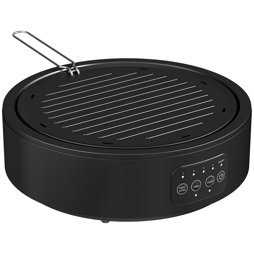 Electric Ceramic Hob with Grill Plate, Multifunctional 36cm Plug in Electric Hob with 4 Heat Levels for All Type Pot