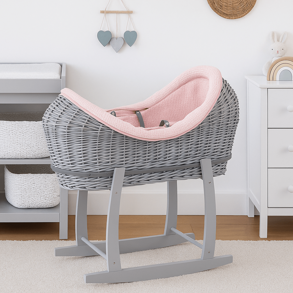 Wicker Deluxe Pod Baby Moses Basket With Stand