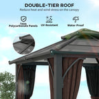 Outsunny 3 x 3(m) Hardtop Gazebo Canopy with 7mm Polycarbonate Double-Tier Roof, Garden Gazebo Permanent Pavilion with Mosquito Netting and Curtains for Patio, Terrace, Brown