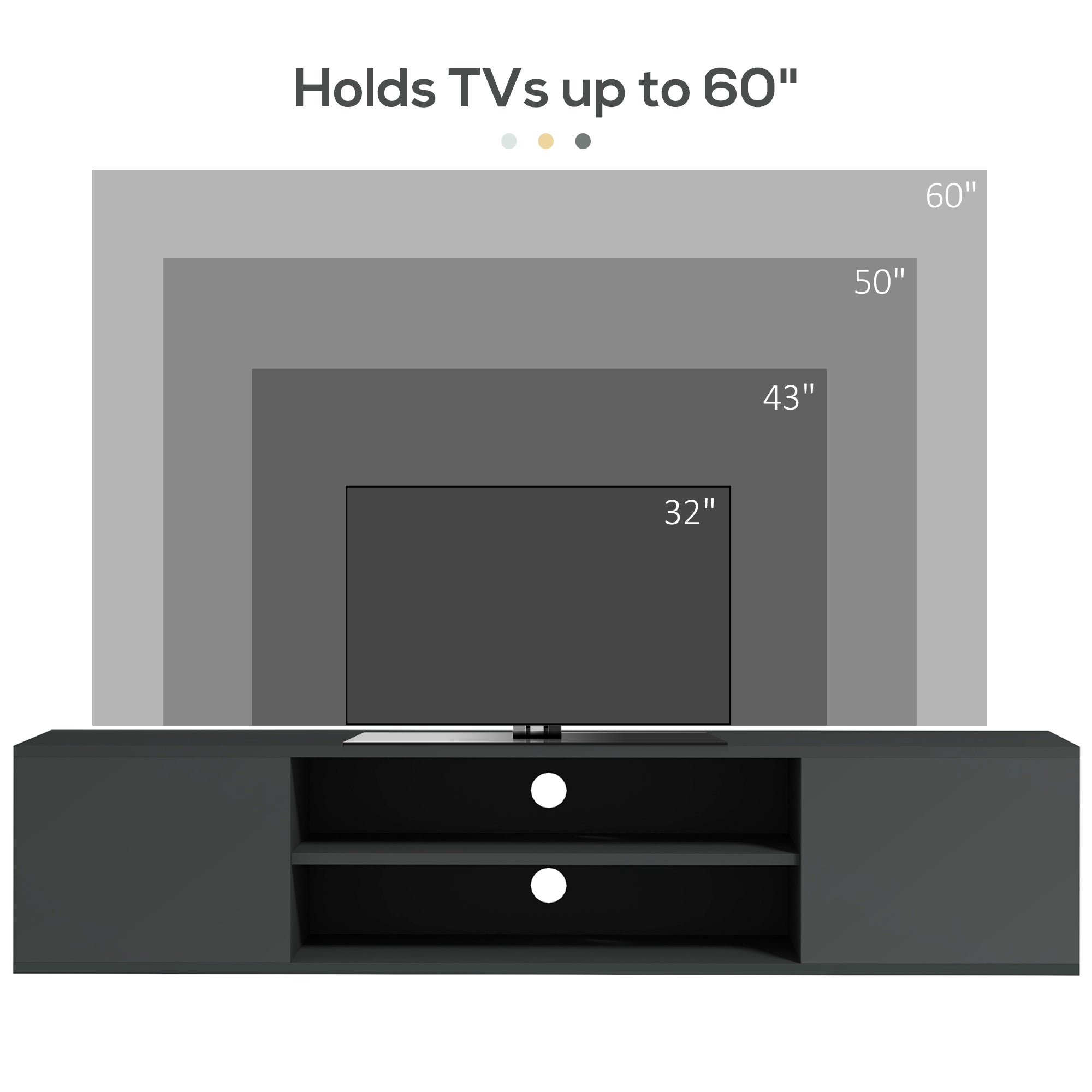 Floating TV Stand Cabinet for TVs up to 60", Wall Mounted TV Unit, Grey