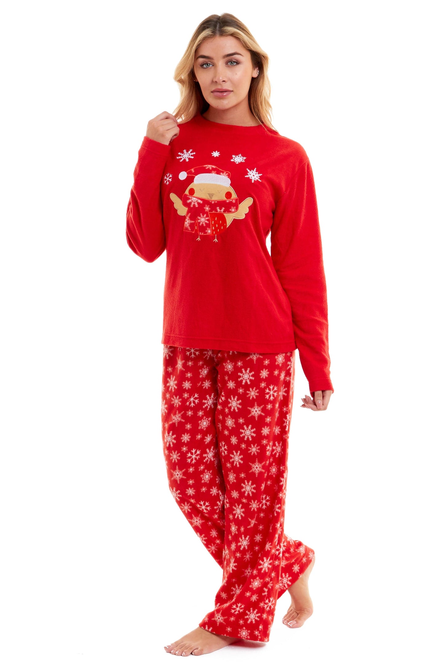 Women's Ultra Soft Polar Fleece Pyjama Set with Festive Robin Design Warm Winter Nightwear Comfortable Loungewear Christmas Gift by Daisy Dreamer