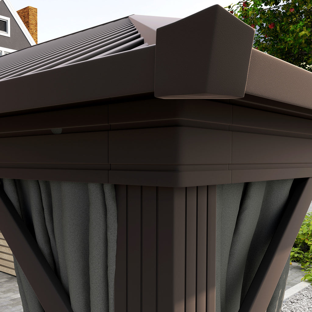 Outsunny 3.6 x 3 m Aluminium Hardtop Gazebo with Smart Drainage System and Ceiling Hooks- Dark Grey