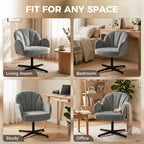 HOMCOM Swivel Accent Chair, Shell-Shaped Armchair with Spring Cushion, Metal Base, Grey
