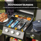 Outsunny 3+1 Burner Gas BBQ Grill with Storage Cabinet and Shelves, 9.5 kW Gas Barbecue Trolley with 6 Castor Wheels, Warming Rack, Thermometer for Outdoor Cooking Garden Party, Black