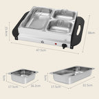 4.5L Stainless Steel Electric Buffet Server, with 3x Trays and Lids