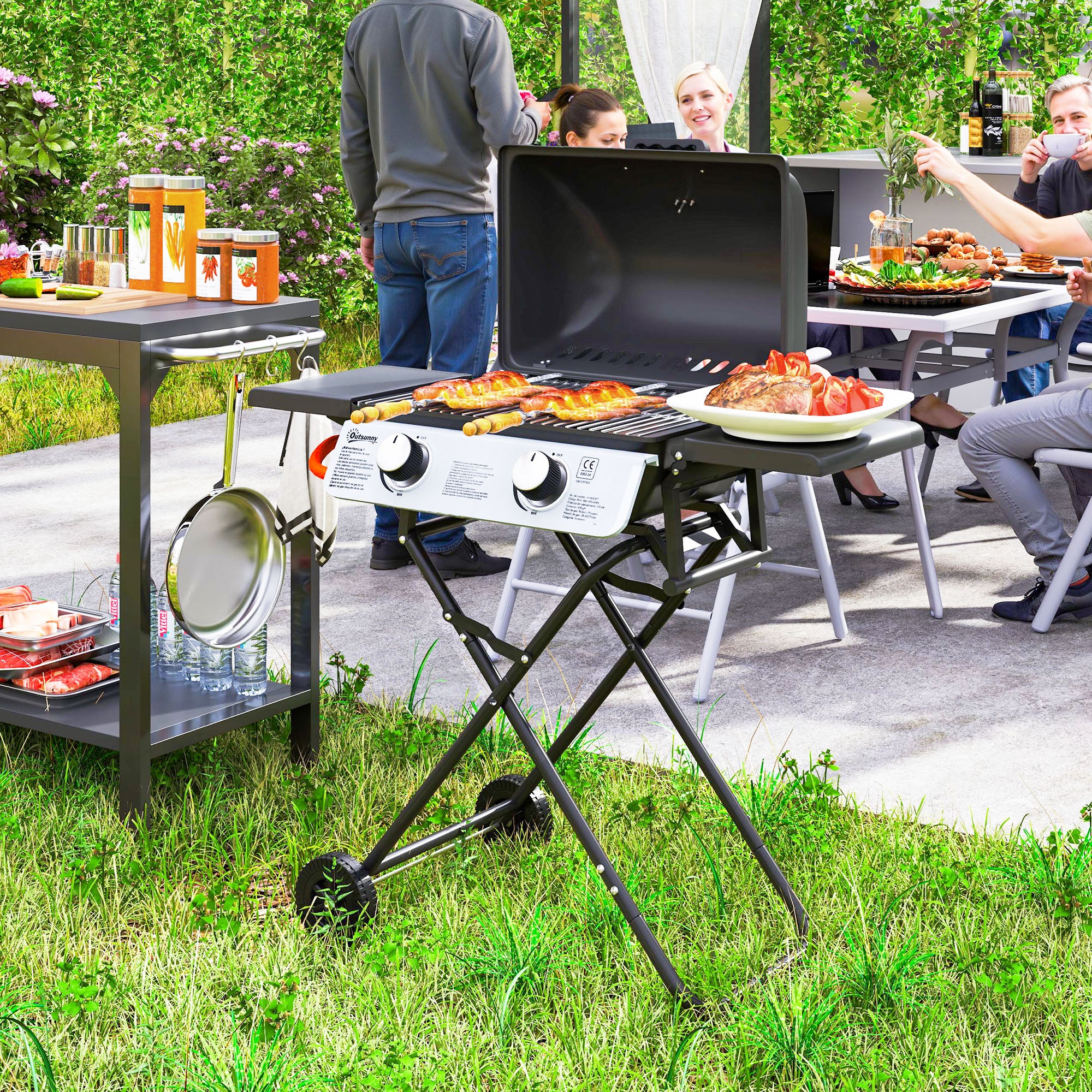 Outsunny Two-Burner Portable Suitcase BBQ - Black