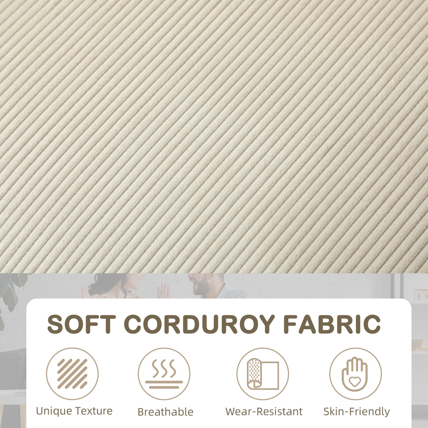 Three-Seater Corduroy Sofa - Cream White
